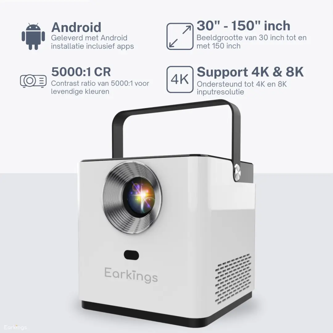 EarKings Beamer EKBP1362 Projector 4K - Wit