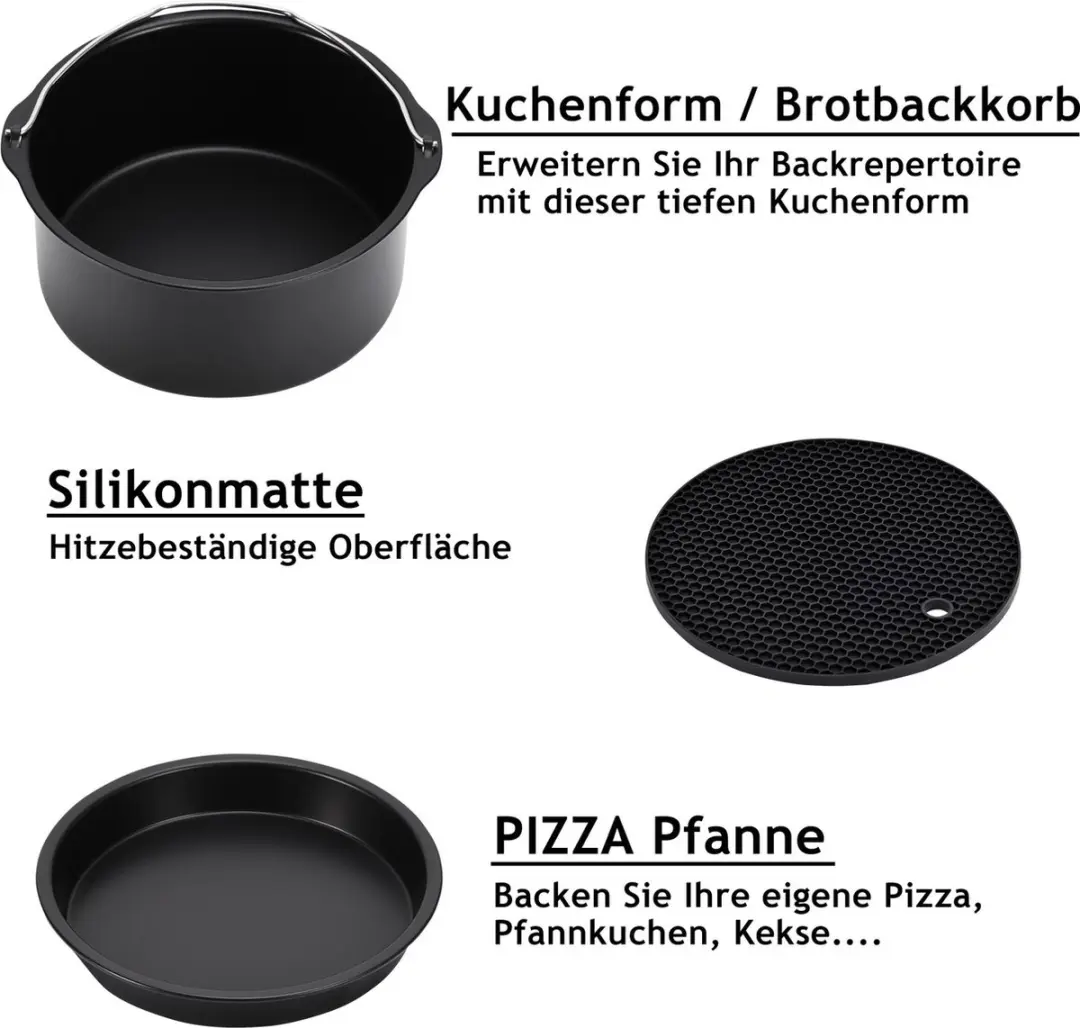 Monzana 106201 Heteluchtfriteuse Accessoires Set 8-delig - Zwart