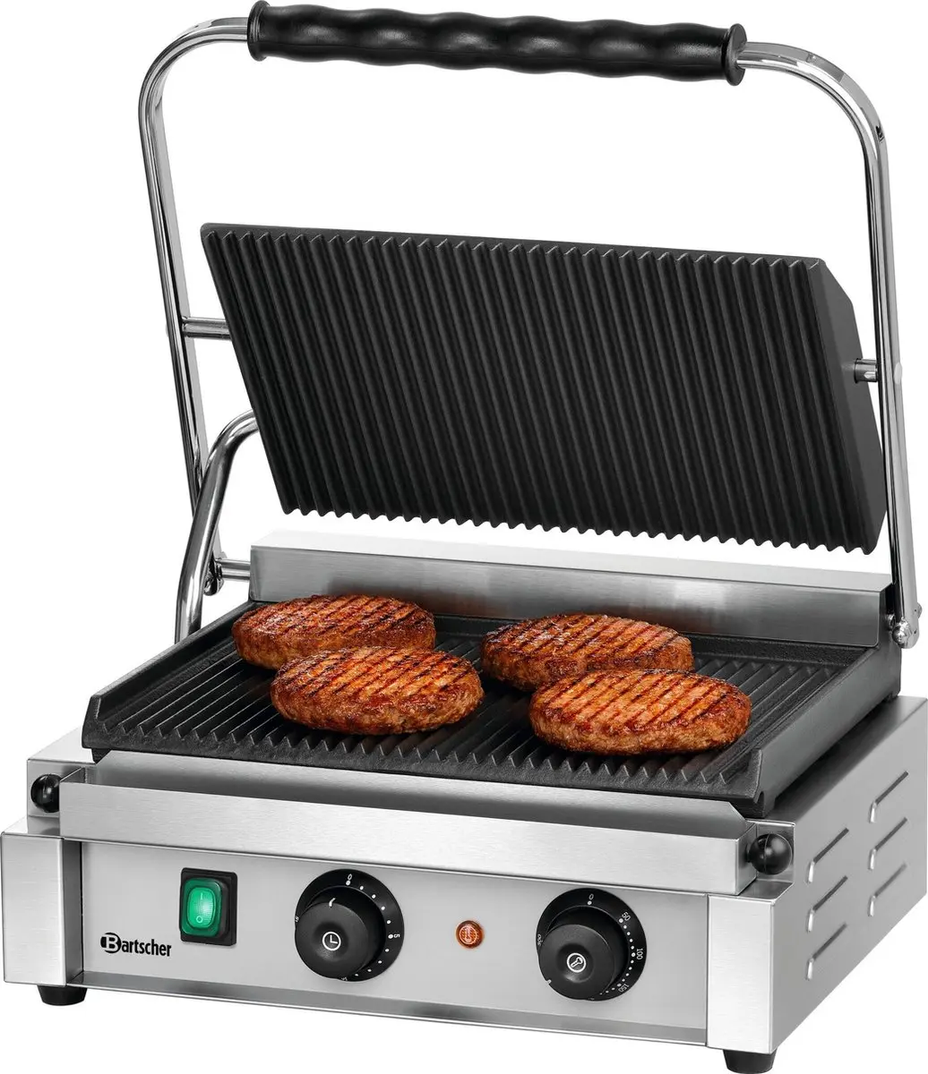 Bartscher Panini-T 1R Contactgrill 2200W - 4 Stuks - Zilver