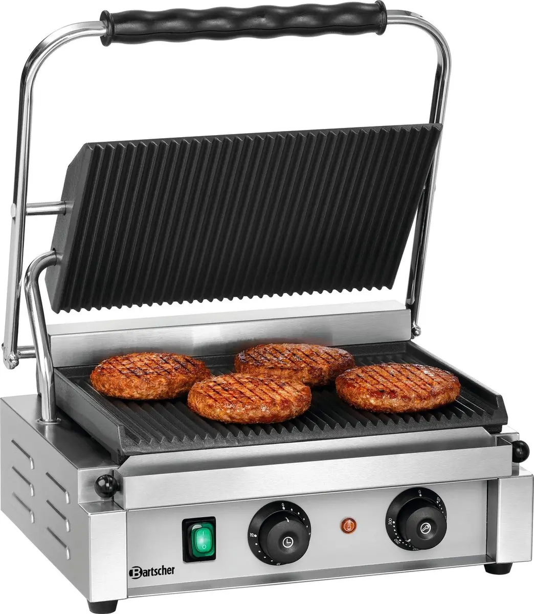 Bartscher Panini-T 1R Contactgrill 2200W - 4 Stuks - Zilver