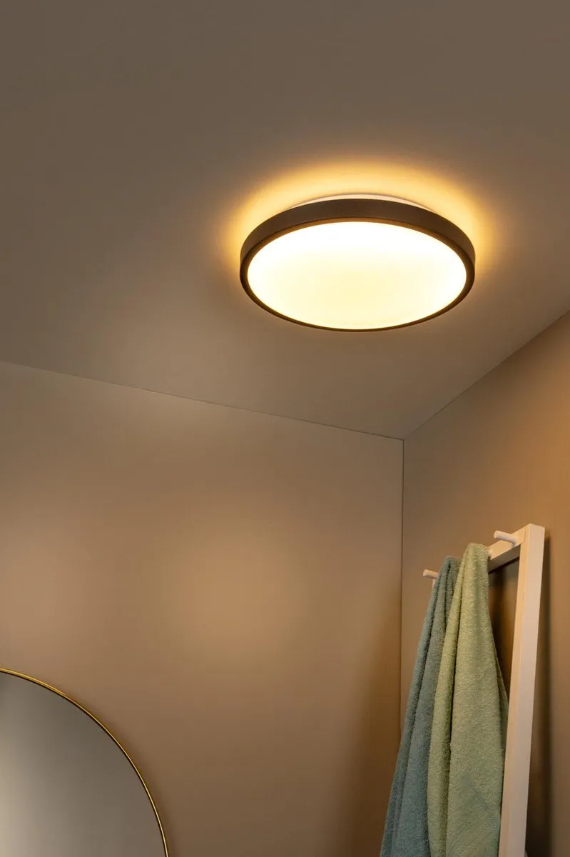 Lucide Dasher Plafondlamp Badkamer Ø41cm LED 24W 2700K IP44 Zwart - afbeelding 6 van 6
