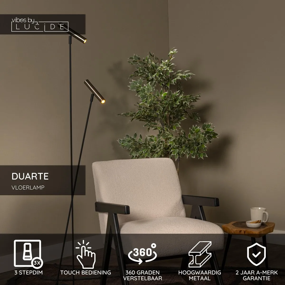 Lucide Duarte Vloerlamp 2xG9 - Grijs ijzer