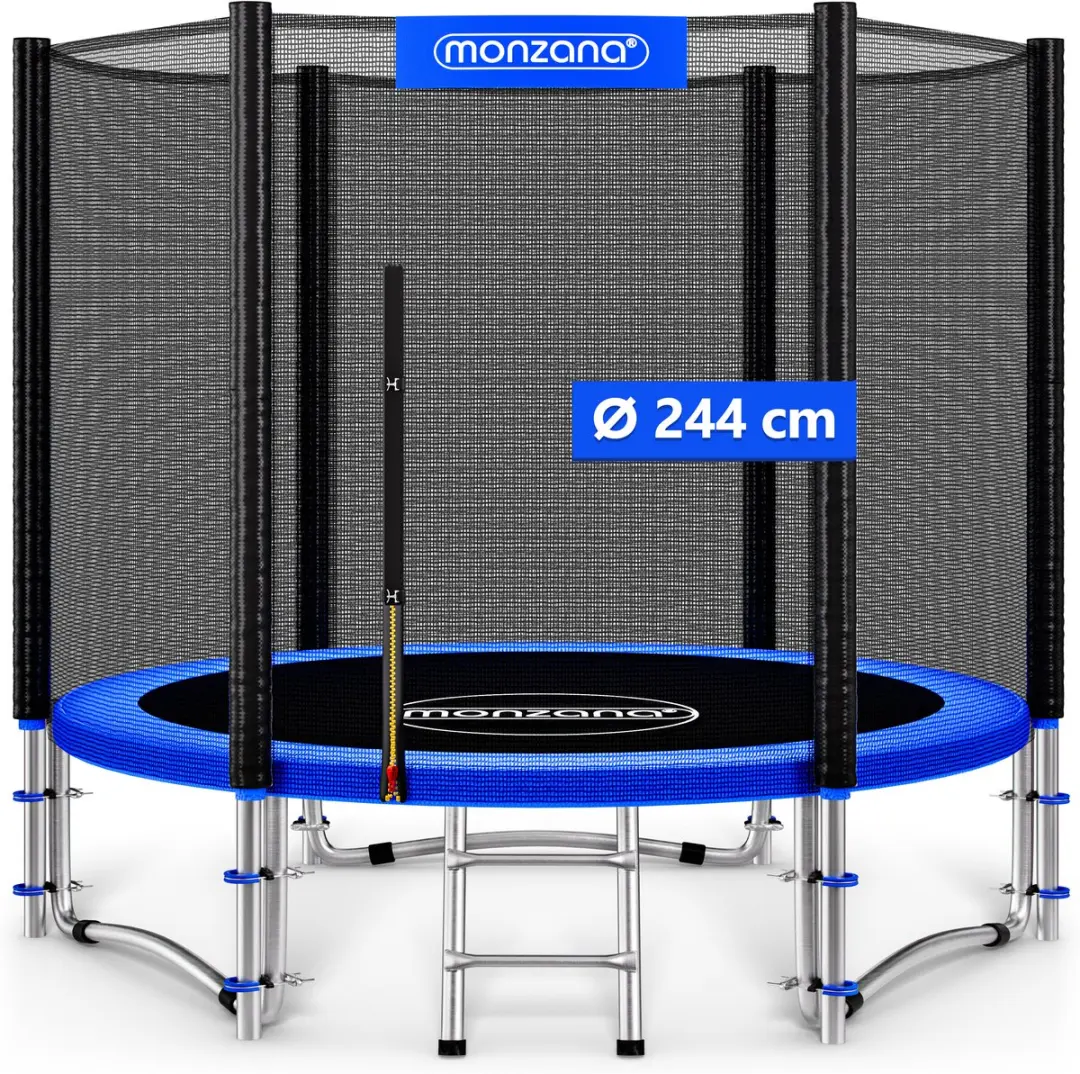 Monzana Trampoline 244cm - Veiligheidsnet & Ladder - Zwart/Blauw