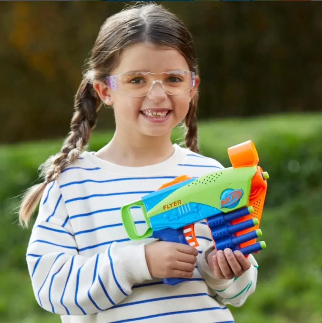 Hasbro Nerf Elite Jr Flyer Blaster - Blauw/ Groen/ Oranje