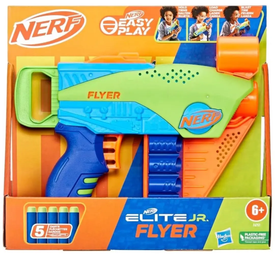Hasbro Nerf Elite Jr Flyer Blaster - Blauw/ Groen/ Oranje