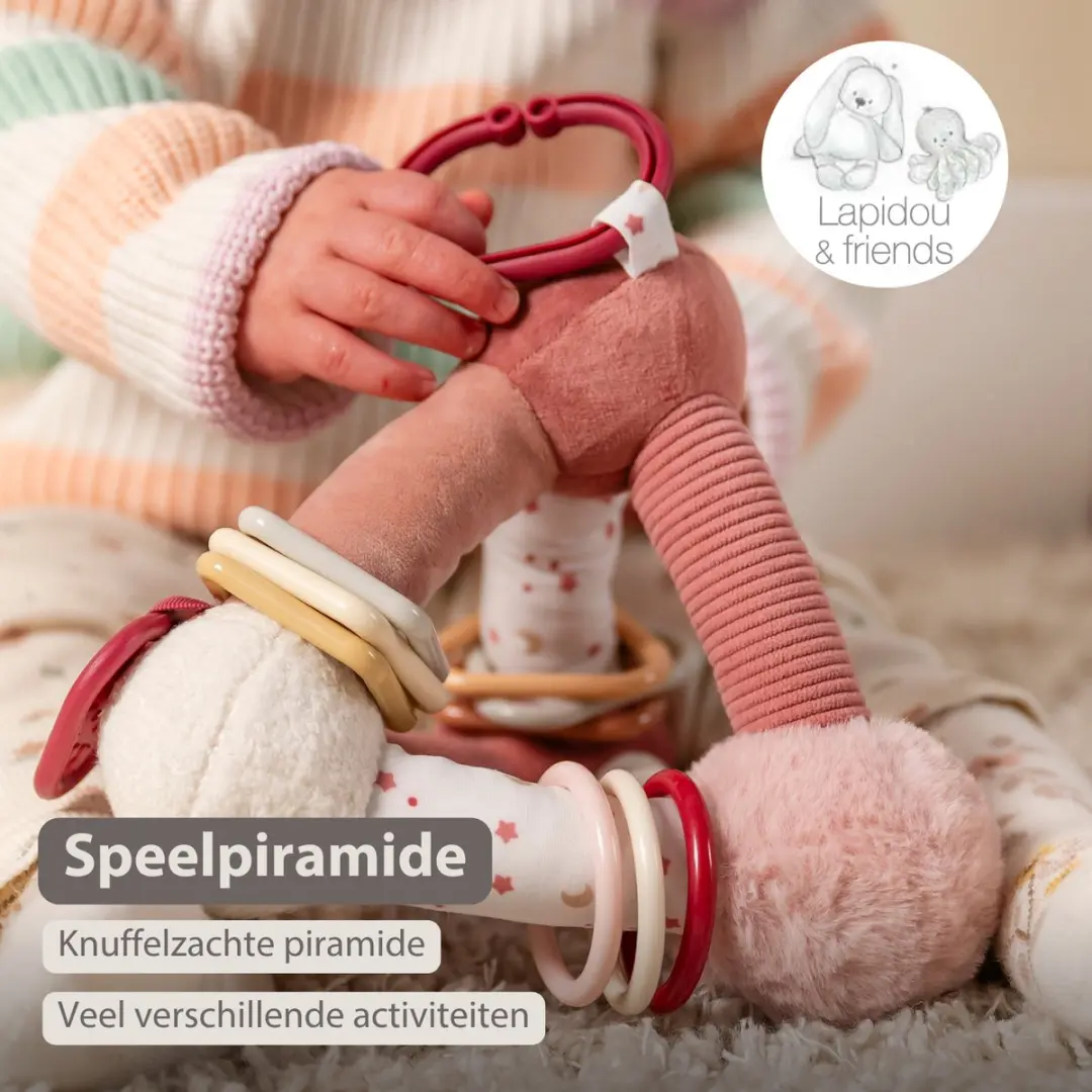 Nattou Lapidou Zachte Activiteiten Piramide - 20cm - Poederroze