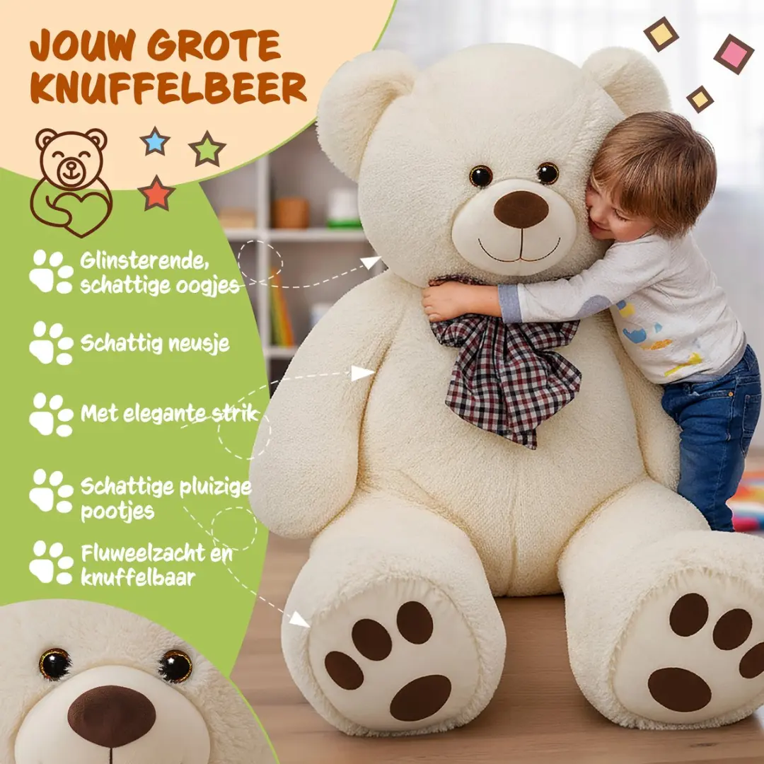 Monzana Knuffelbeer XL - 100cm Staand Pluche Crème