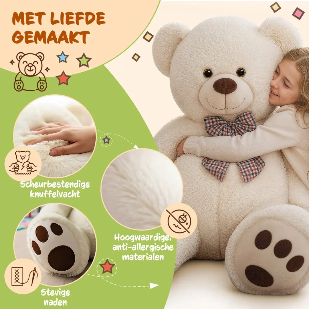 Monzana Knuffelbeer XL - 100cm Staand Pluche Crème
