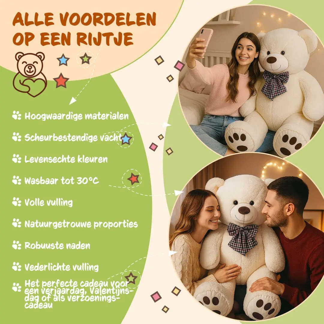 Monzana Knuffelbeer XL - 100cm Staand Pluche Crème