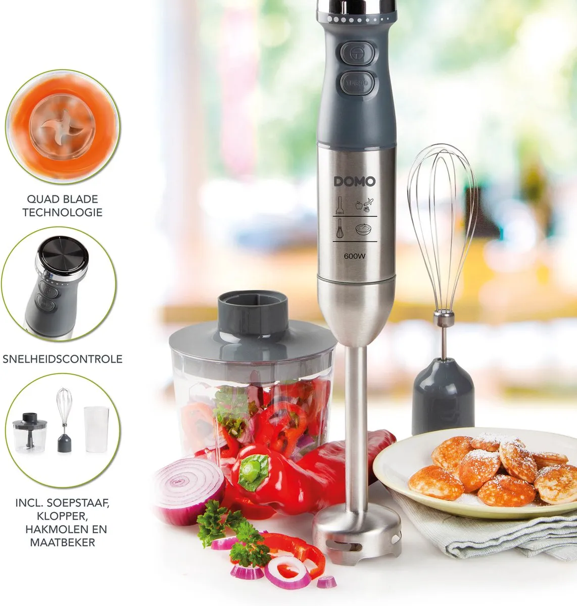Domo DO9226M Staafmixer - 600W - 4 Accessoires - Zwart