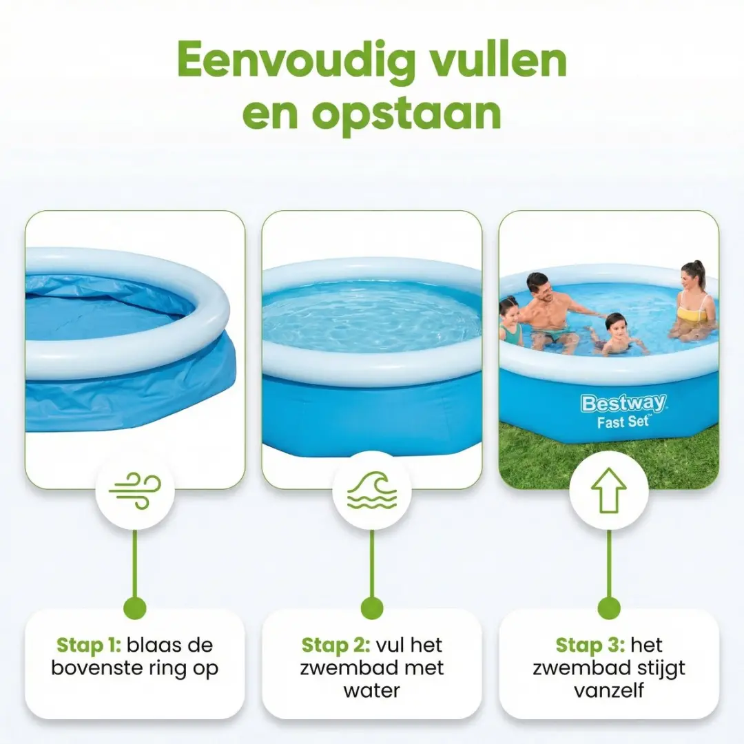 Bestway Fast Set Zwembad 305x66cm - 3200L - Blauw - 4-delig