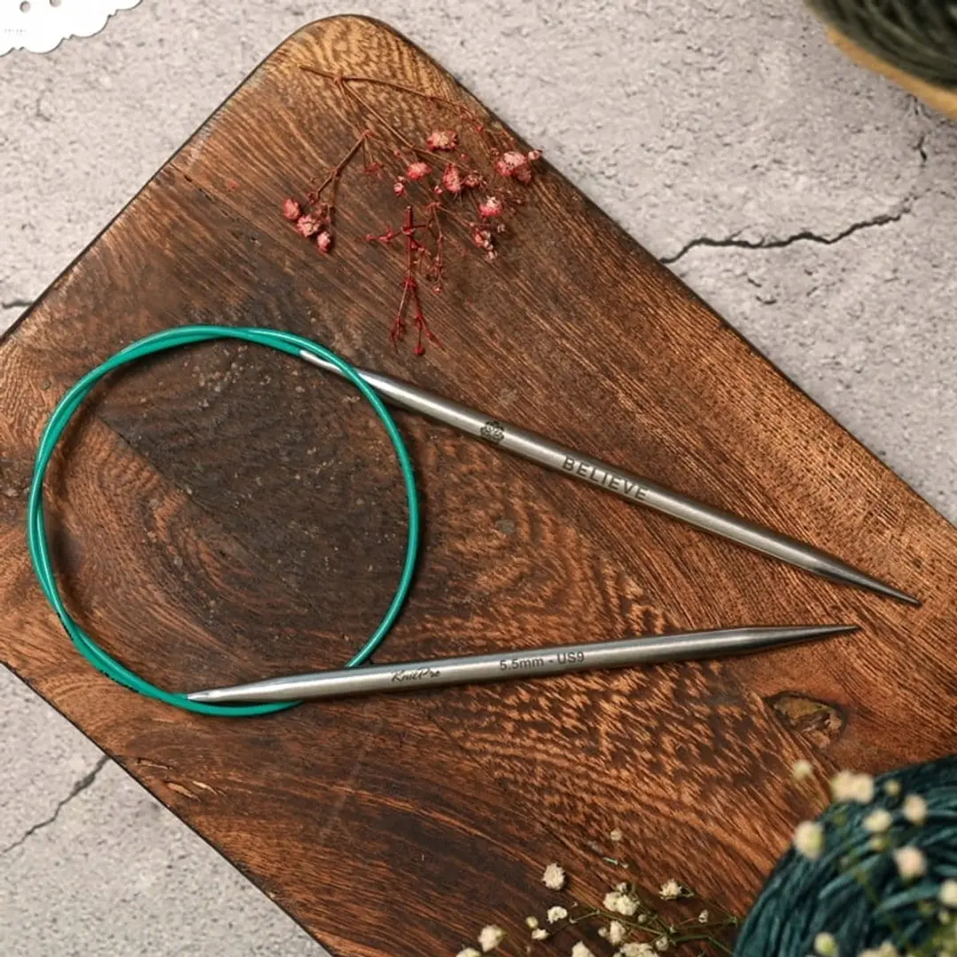 KnitPro Mindful Breinaalden 5,5mm 40cm - Zilver/ Groen