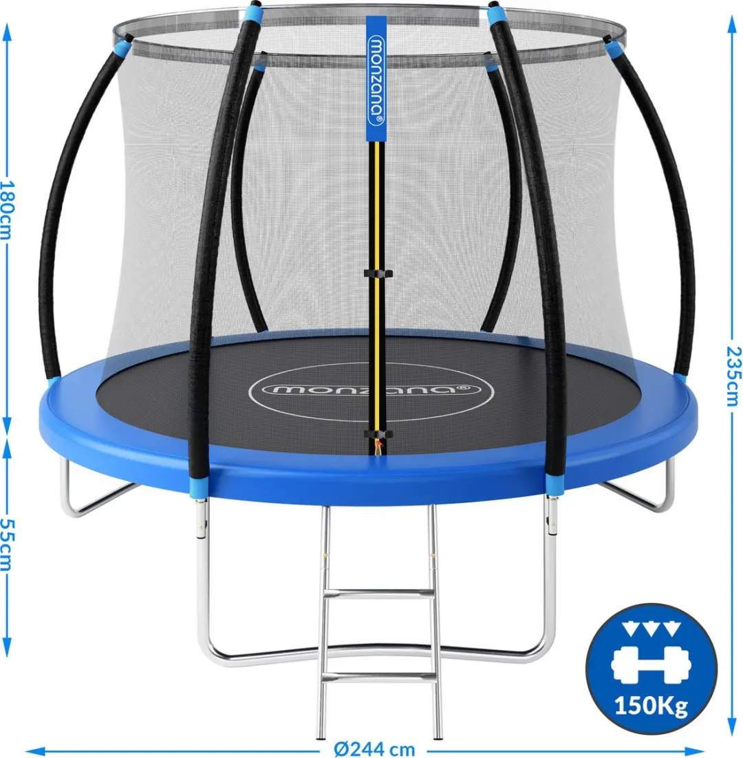Monzana Trampoline 244cm - Veiligheidsnet & Randlader - Blauw Zwart