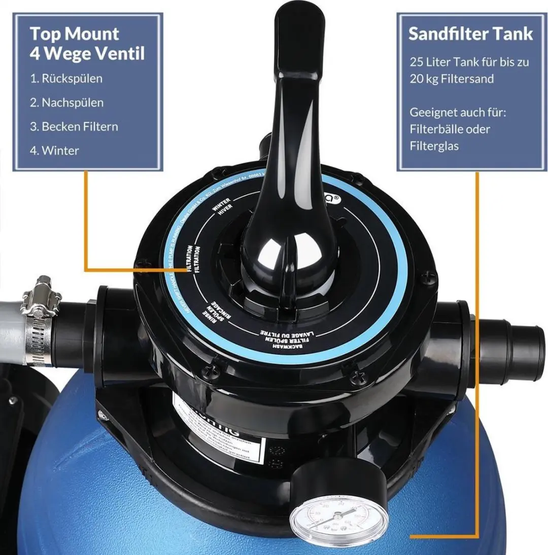 Monzana Zandfiltersysteem 106833 - 9600 l/h - 7-Wegklep