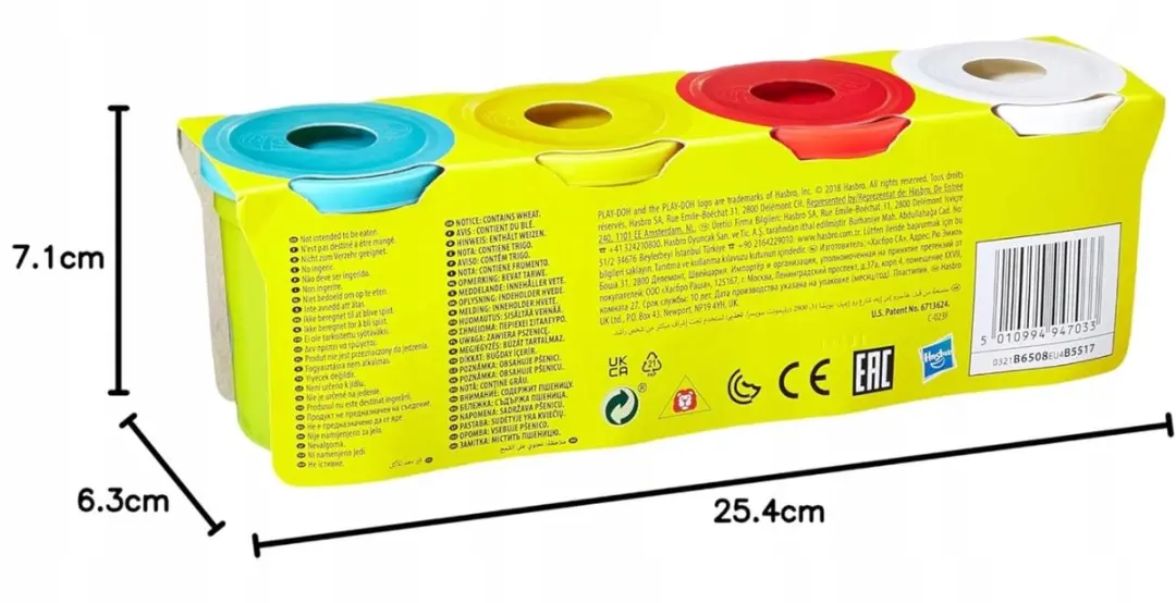 Play-Doh Klei 4-Pack - Blauw, Geel, Rood, Wit