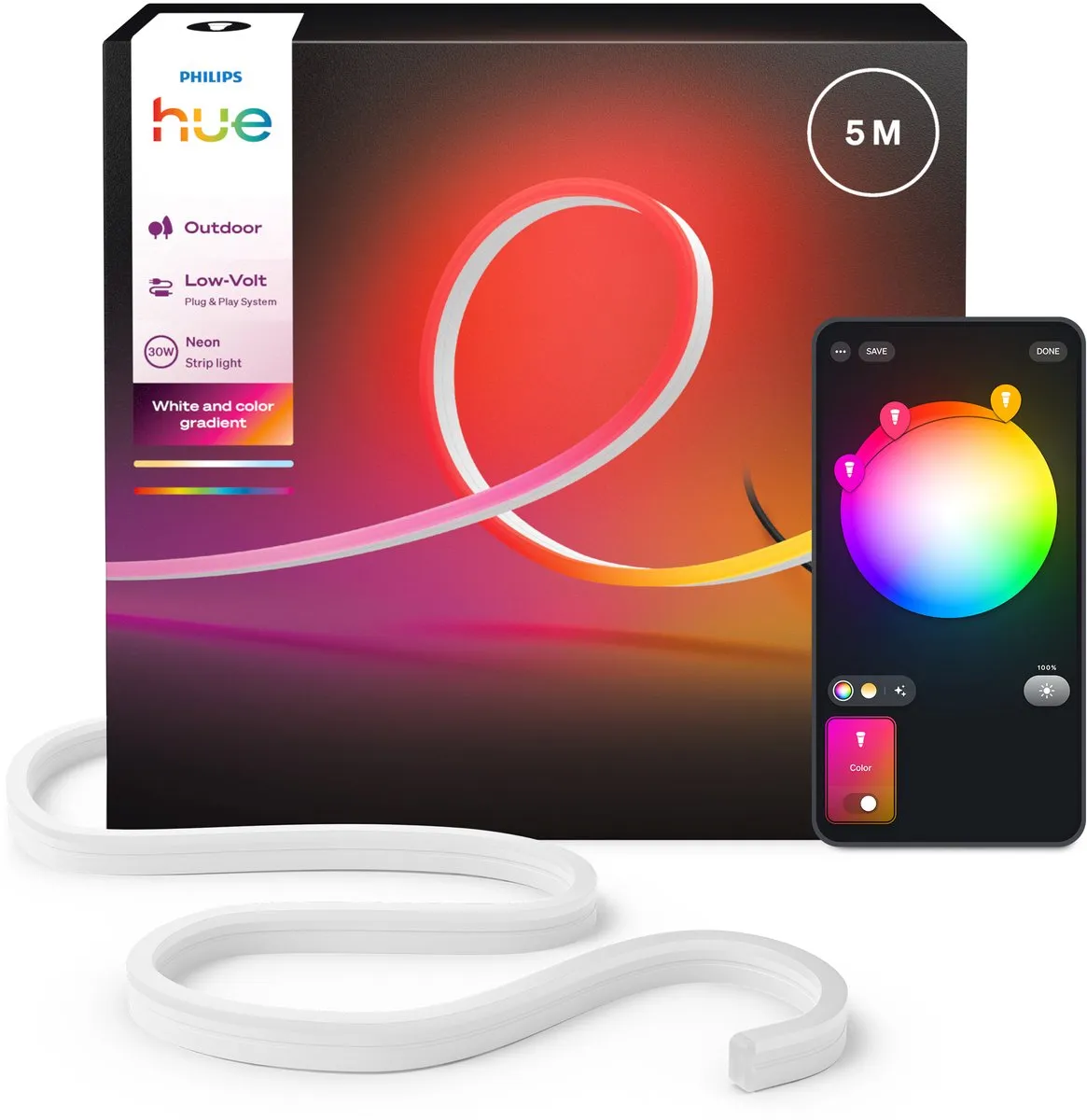 Philips Hue Neon LED strip voor buiten 5 m, Nauwkeurige kleurovergangen van Chro