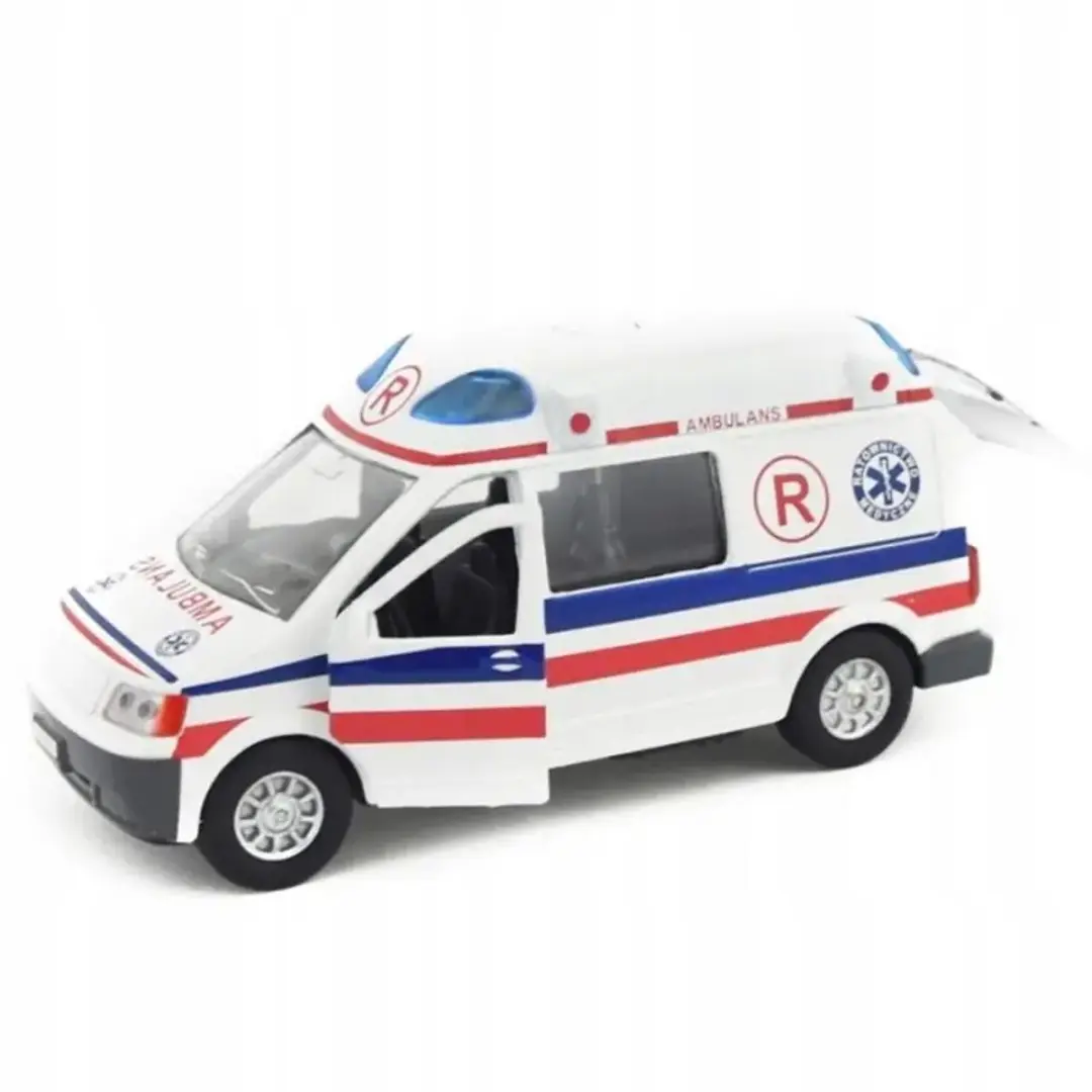 Kids GLOBE Ambulance Speelgoedauto 12cm - Blauw/Rood/Wit