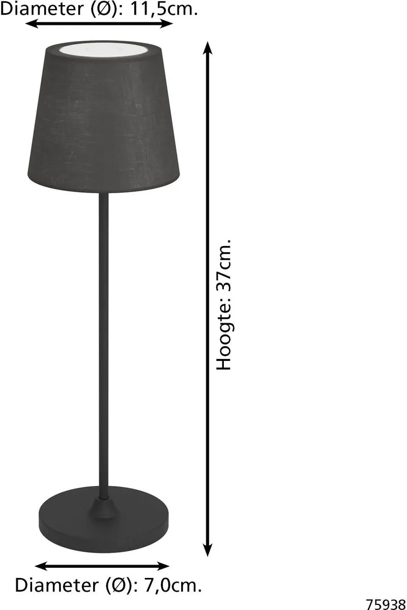 Eglo Leonero Oplaadbare LED Tafellamp - 34cm - Zwart - Dimbaar