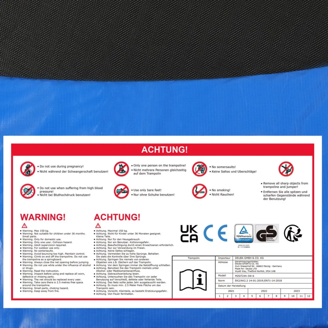 Monzana Trampoline 305cm - Blauw Zwart - Veiligheidsnet & Ladder