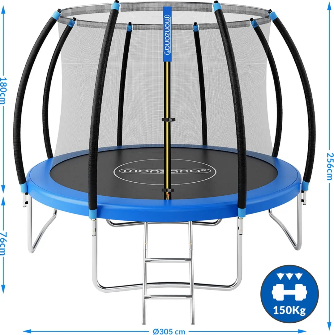 Monzana Trampoline 305cm - Blauw Zwart - Veiligheidsnet & Ladder