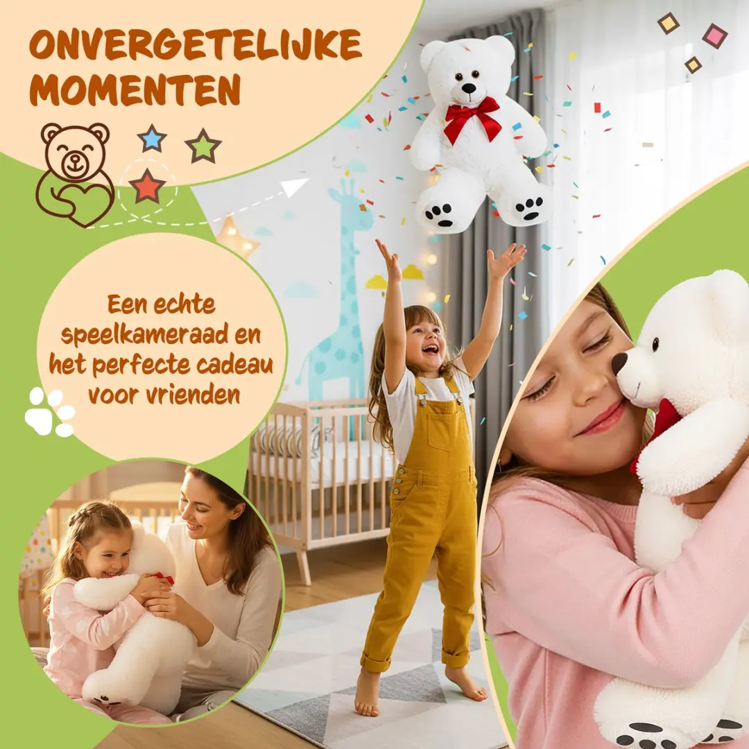 Monzana Knuffelbeer L - 50cm Staand Pluche - Wit