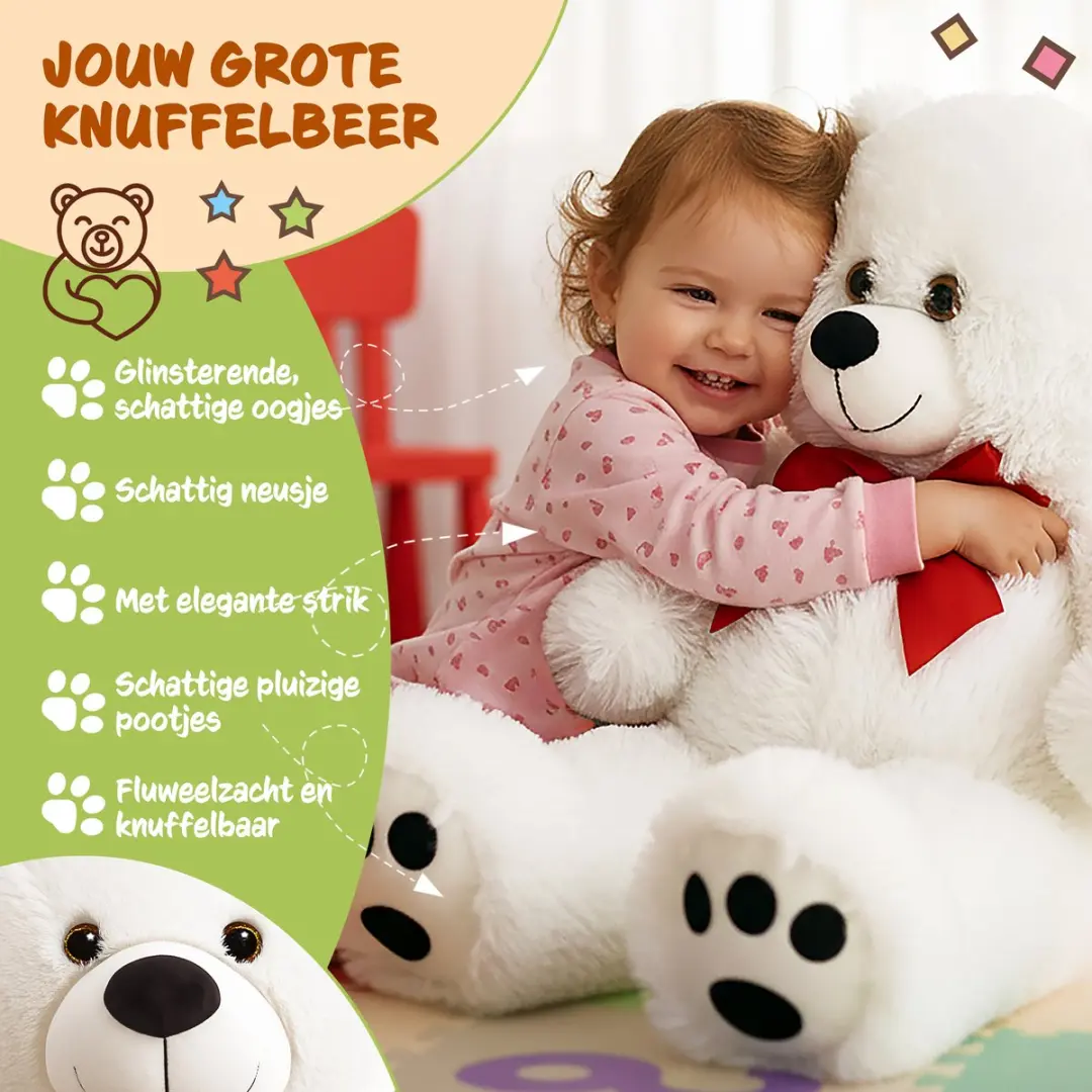 Monzana Knuffelbeer L - 50cm Staand Pluche - Wit