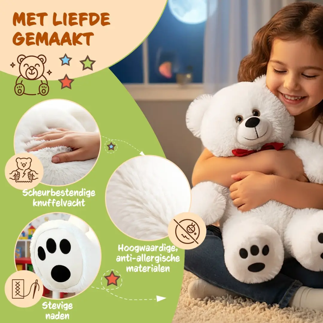Monzana Knuffelbeer L - 50cm Staand Pluche - Wit