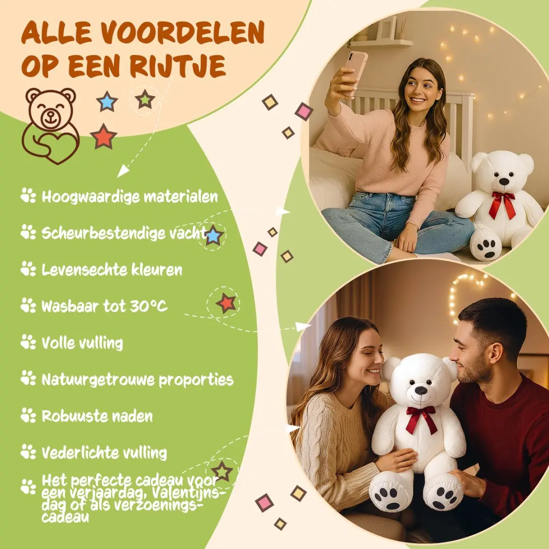 Monzana Knuffelbeer L - 50cm Staand Pluche - Wit