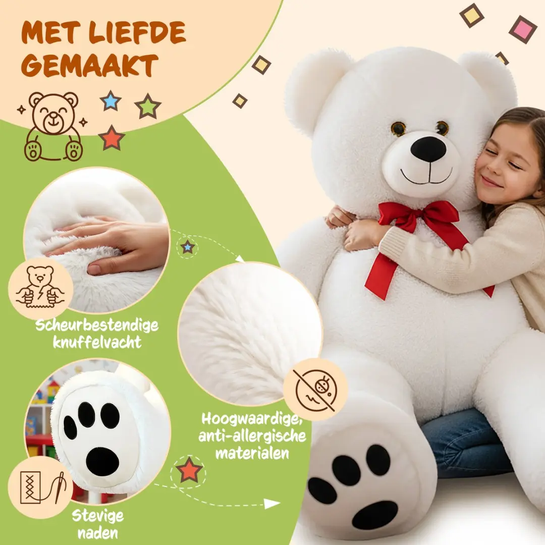 Monzana Knuffelbeer XL Pluche - 100cm - Wit