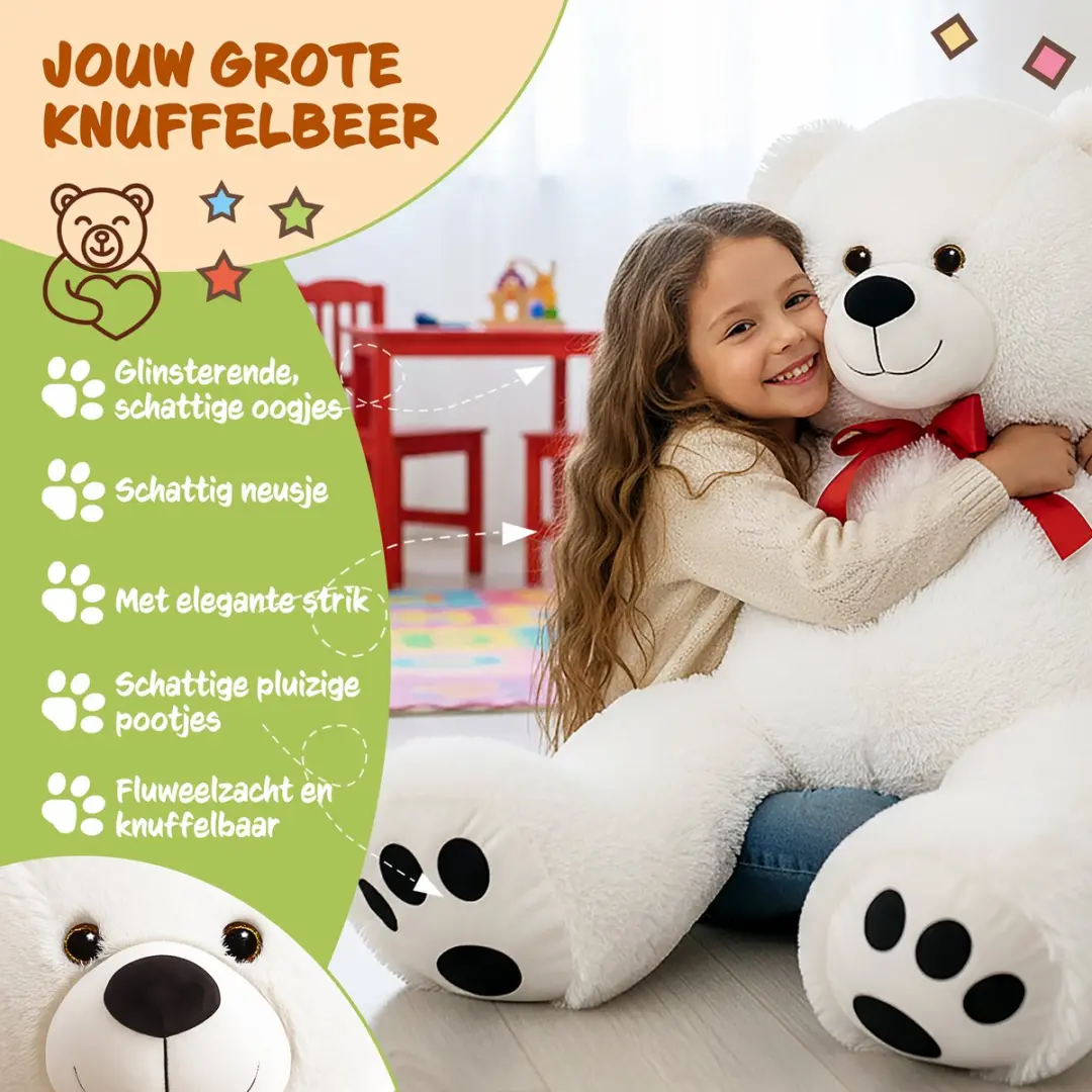 Monzana Knuffelbeer XL Pluche - 100cm - Wit