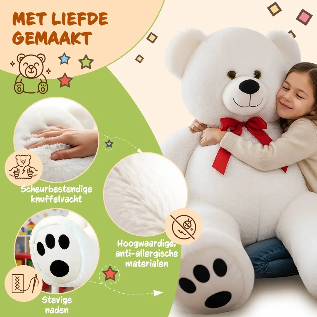 Monzana Knuffelbeer XL Pluche - 150cm - Wit