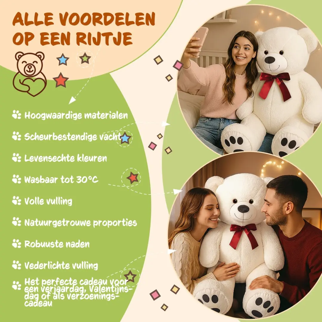 Monzana Knuffelbeer XL Pluche - 150cm - Wit