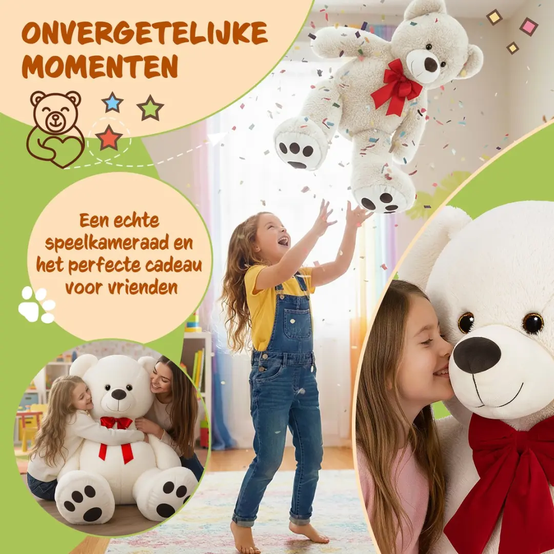 Monzana Knuffelbeer XL Pluche - 150cm - Wit