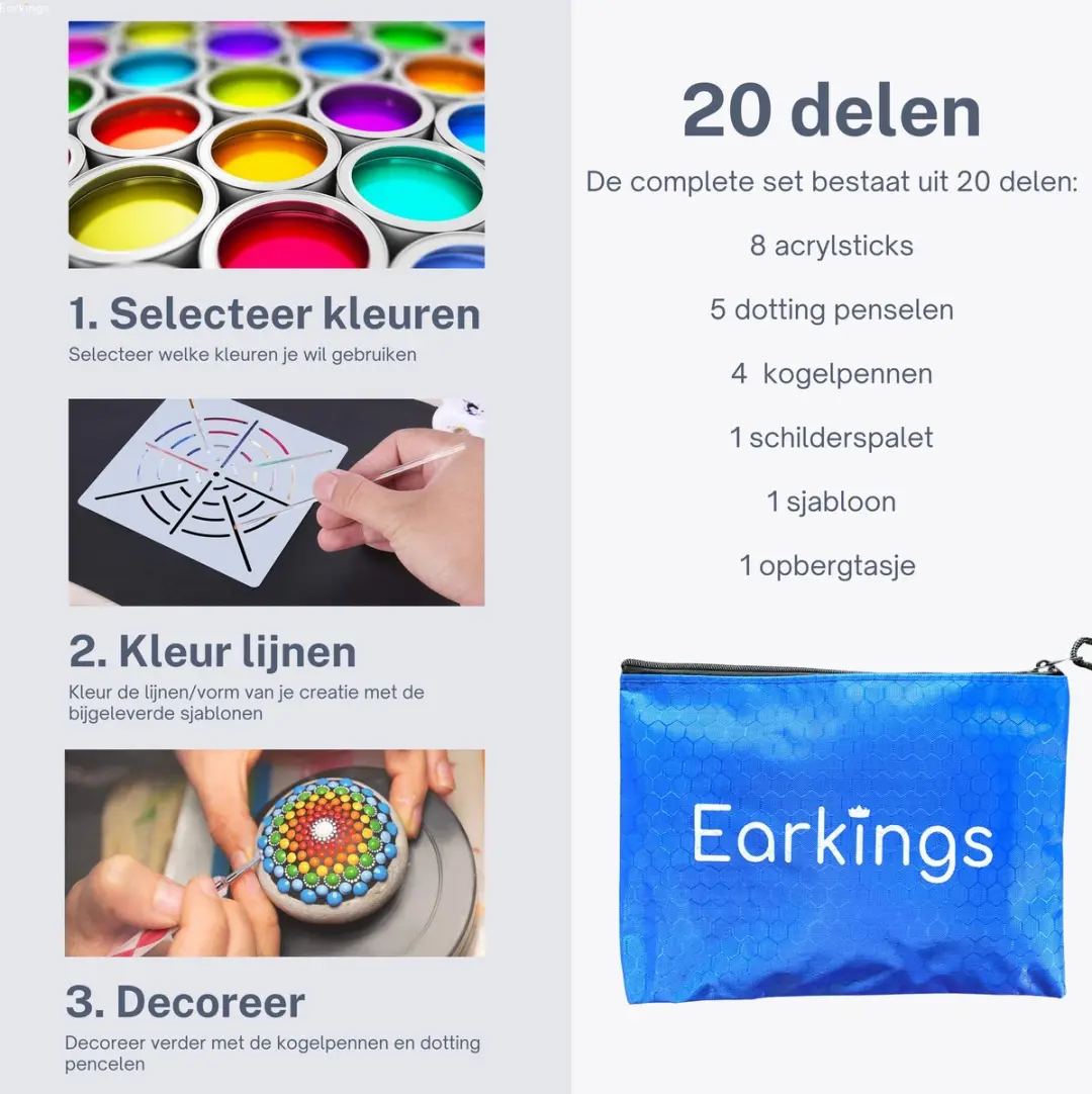 EarKings Dotting Tools 20-delig Mandala Set - Dot Painting Pens