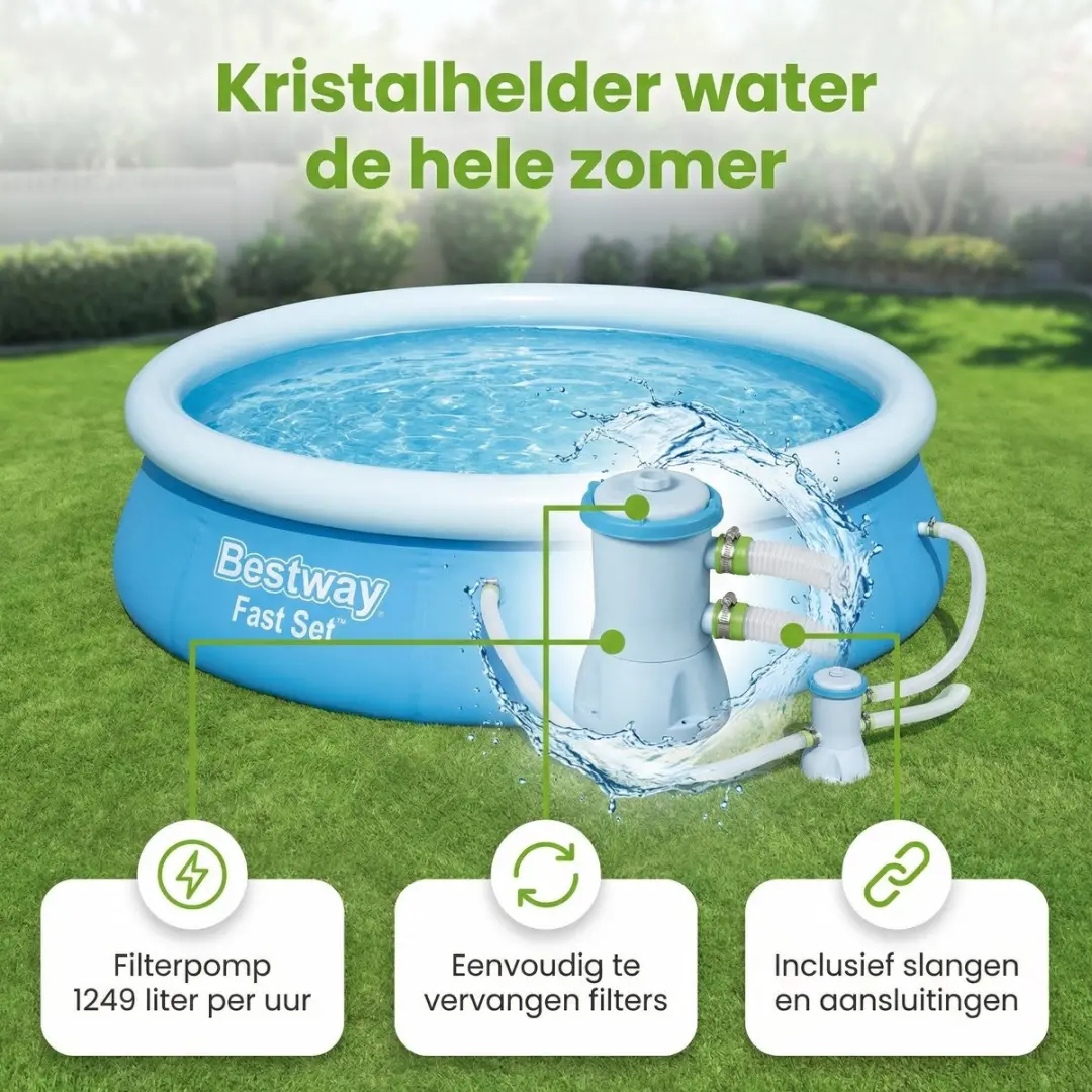 Bestway Fast Set Rond Zwembad 305x66cm - 3200L - Blauw - 4-delig