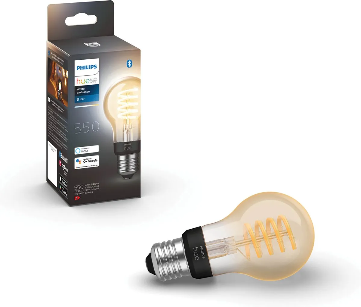 Philips Hue Uitbreidingspakket E27 - 2x Filament A60 7W Warmwit - Incl. Dimmer Switch
