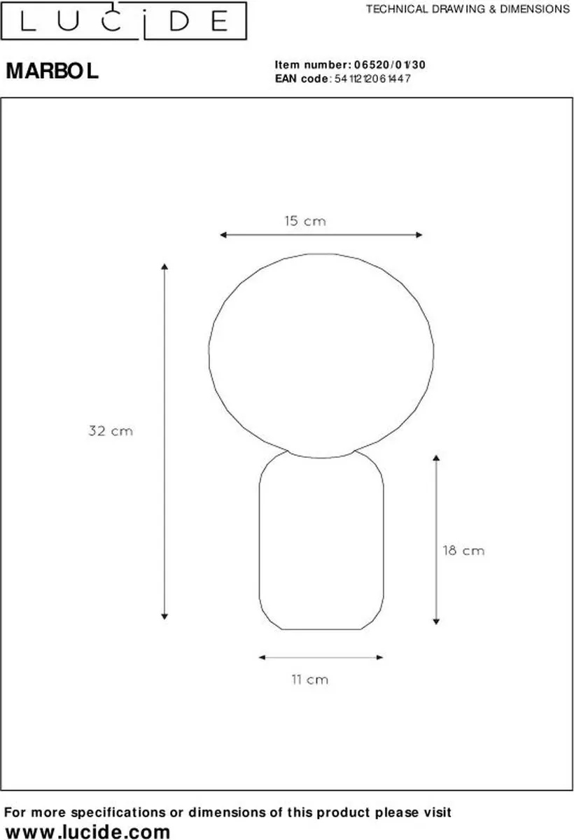Lucide Marbol Tafellamp Ø15cm - 1xE27 - Zwart