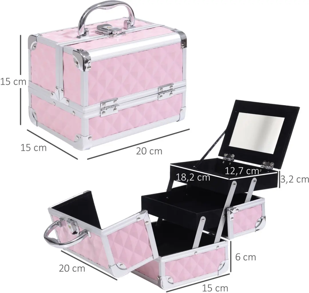 Homcom Make-upkoffer Roze - 20x15x15cm