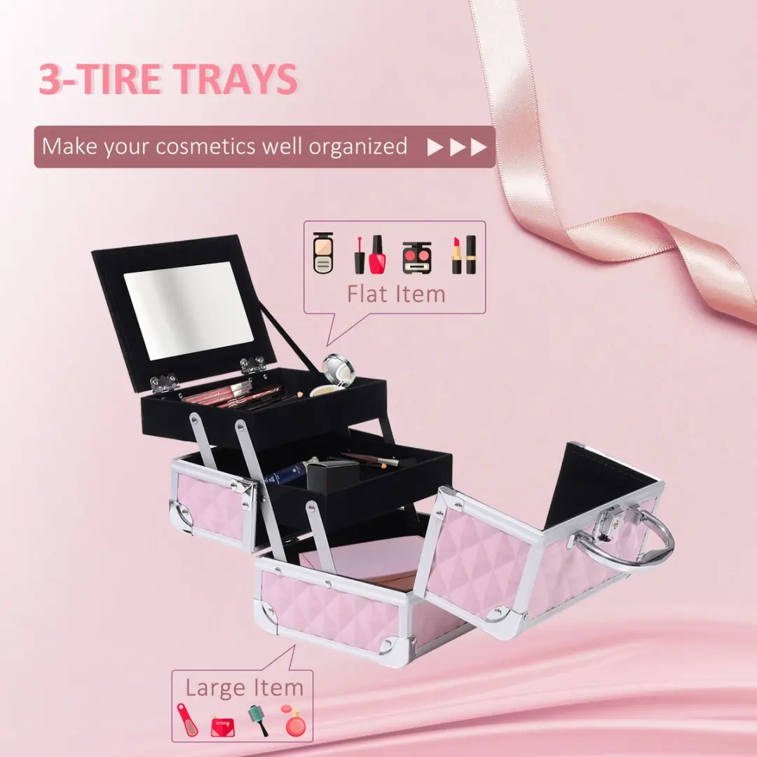 Homcom Make-upkoffer Roze - 20x15x15cm