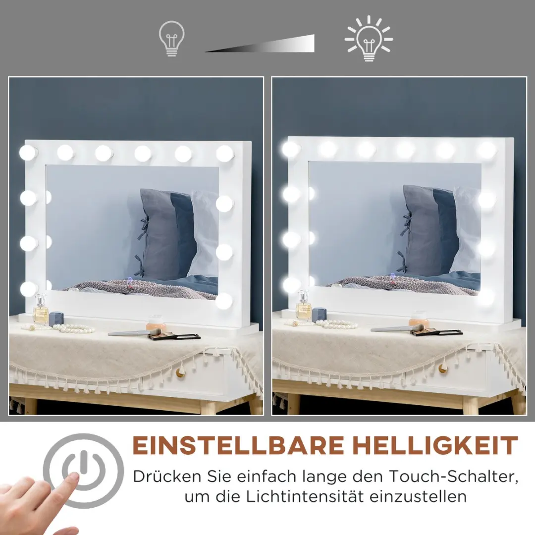 Homcom Hollywood-spiegel 80x60cm - 12 LED-lampen - Wit