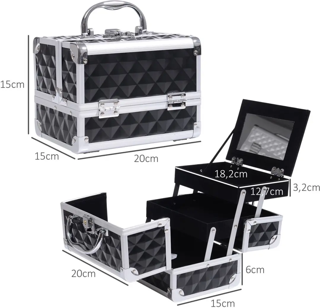 Homcom Make-upkoffer Aluminium 20x15x15cm - Zwart