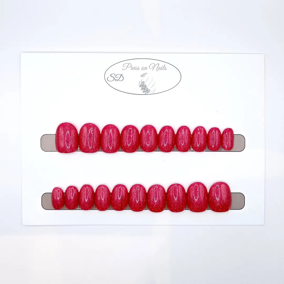 SD Press on Nails B-210 Rood Shimmer Nagelset - 20 Stuks - XS