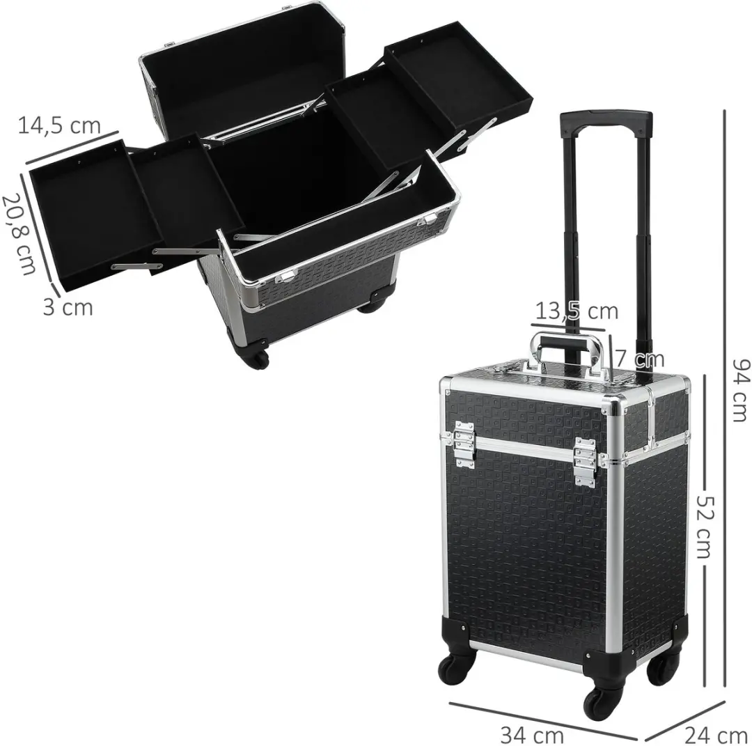 Homcom Make-up Treinkoffer 34x24x52cm - Zwart
