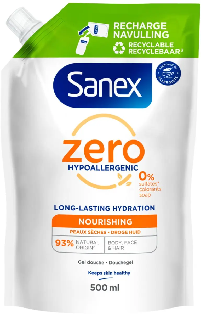Sanex Douchegel Zero% Nourishing Navulzak - 12x500ml
