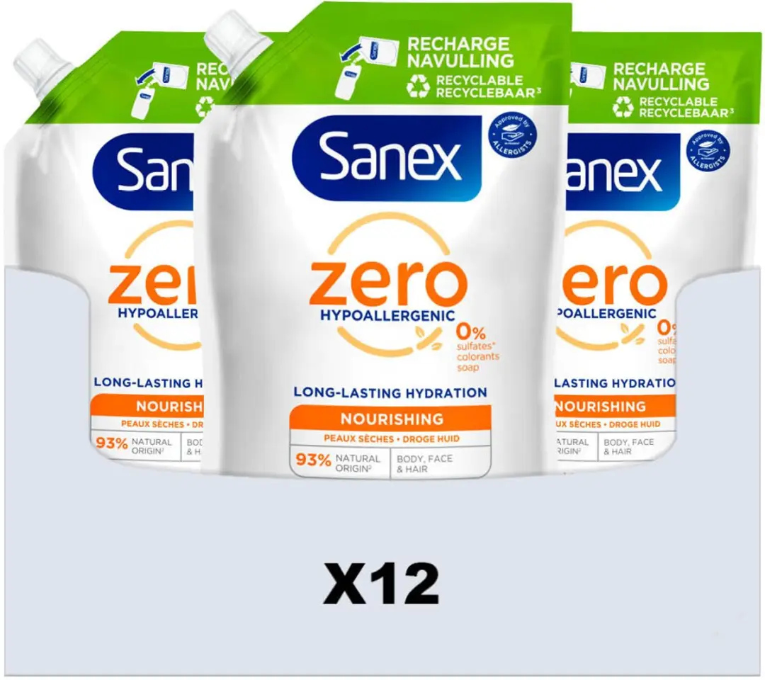 Sanex Douchegel Zero% Nourishing Navulzak - 12x500ml