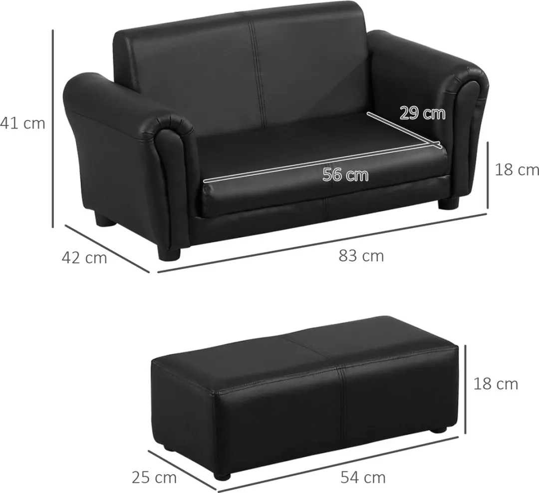 Homcom Kinderbank met Hocker - Zwart