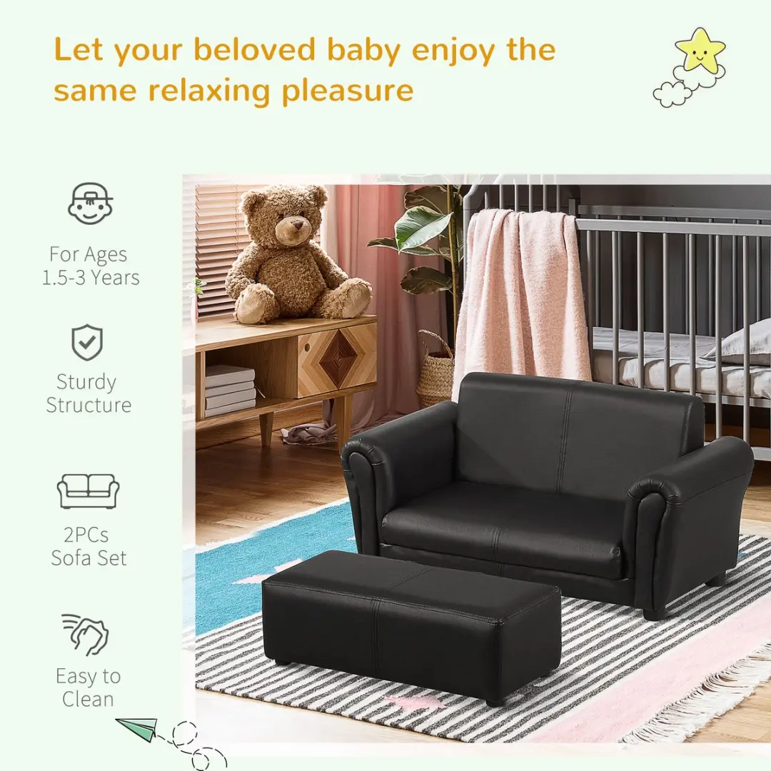 Homcom Kinderbank met Hocker - Zwart