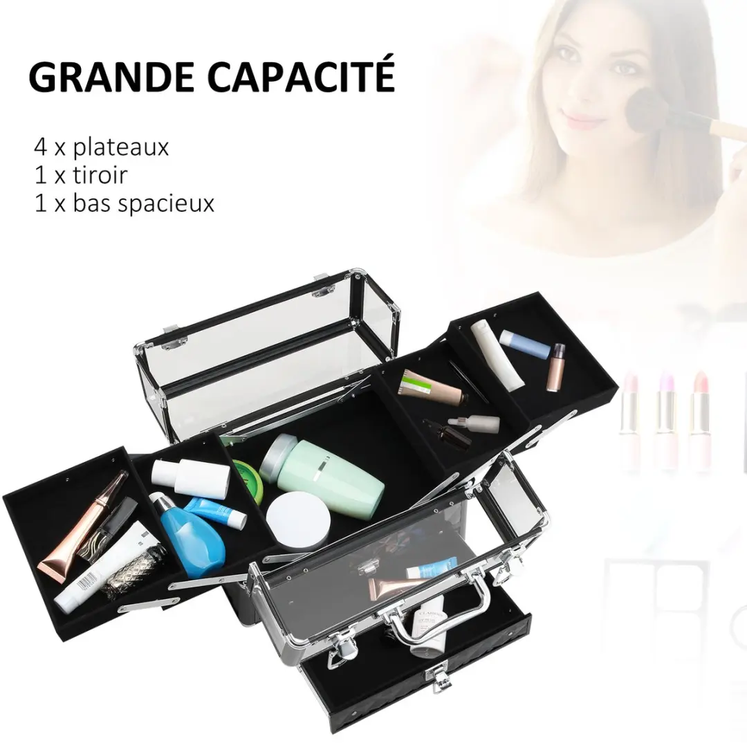 Homcom Make-upkoffer Aluminium 30x18x22cm - Zwart