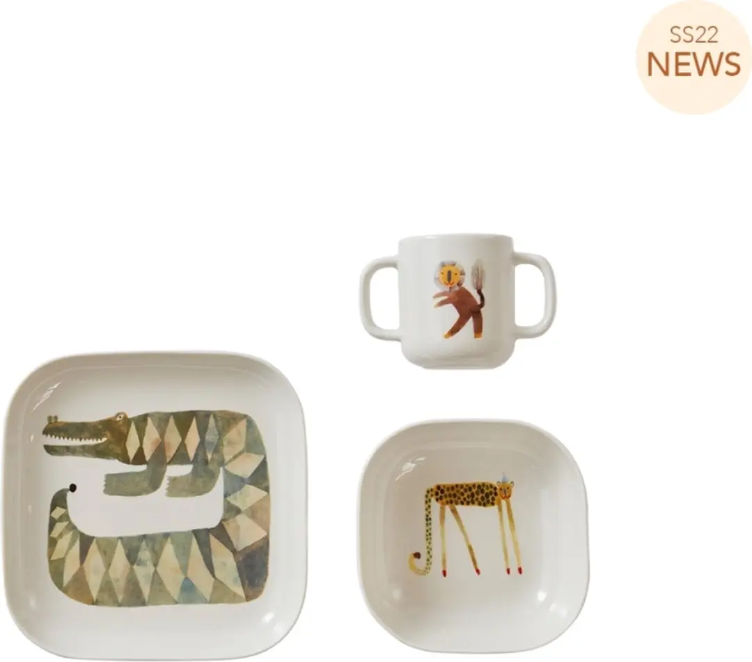 OYOY Moira Kinderservies Crocodille Gustav - 3-delig - Wit