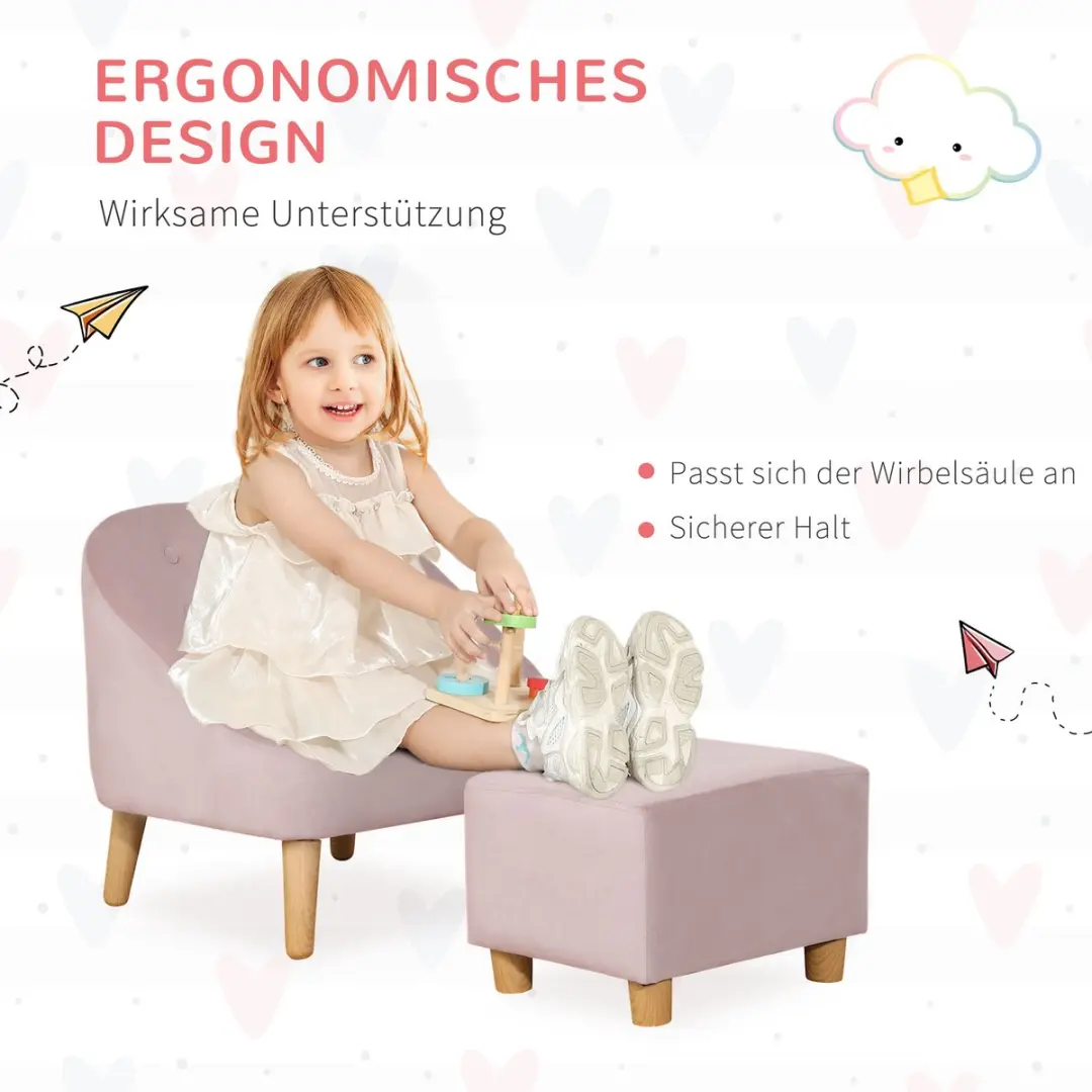 Homcom Kinderstoel met Voetenbank Roze